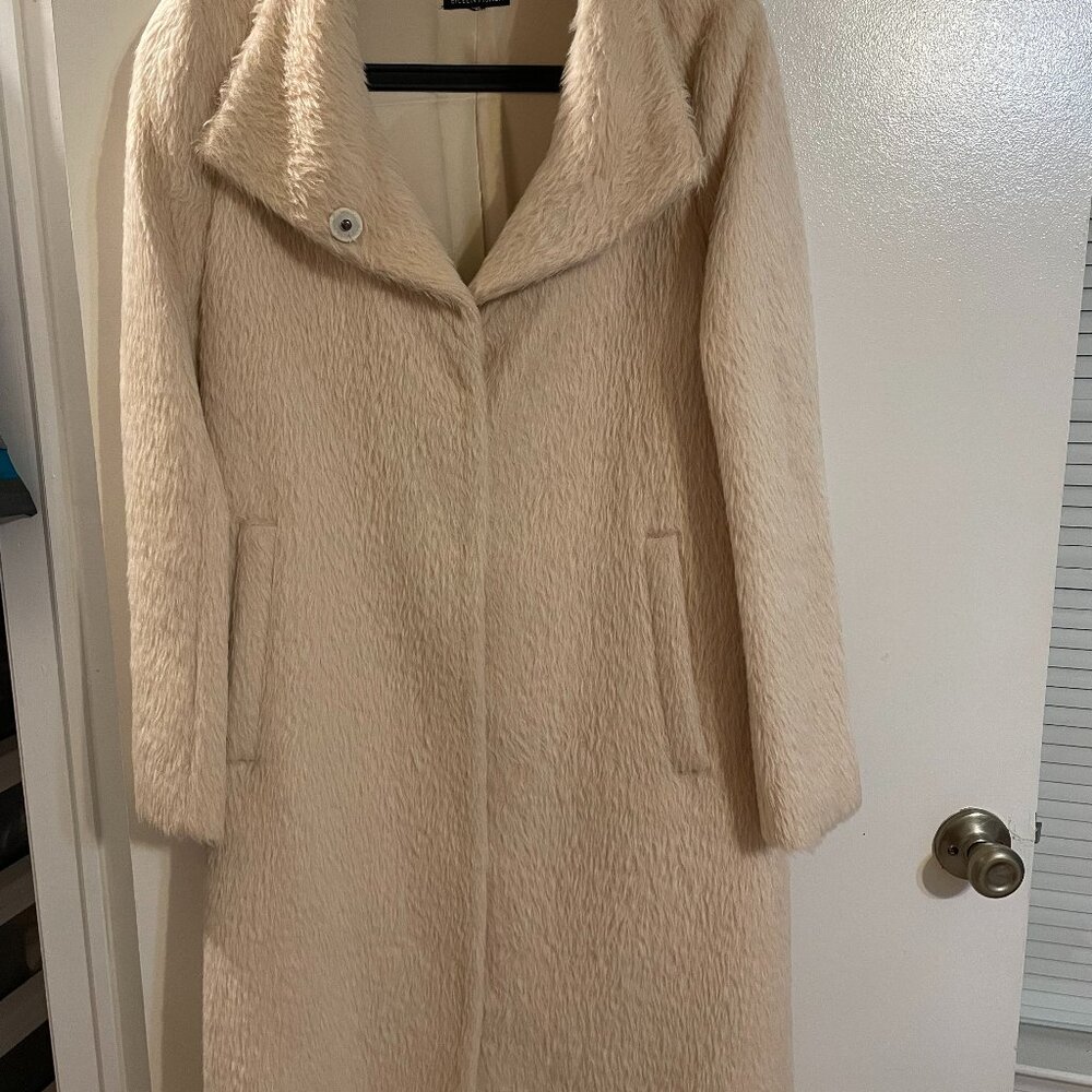 Eileen Fisher Stand-Collar Alpaca Beige Maxi Long Coat Size XS-S